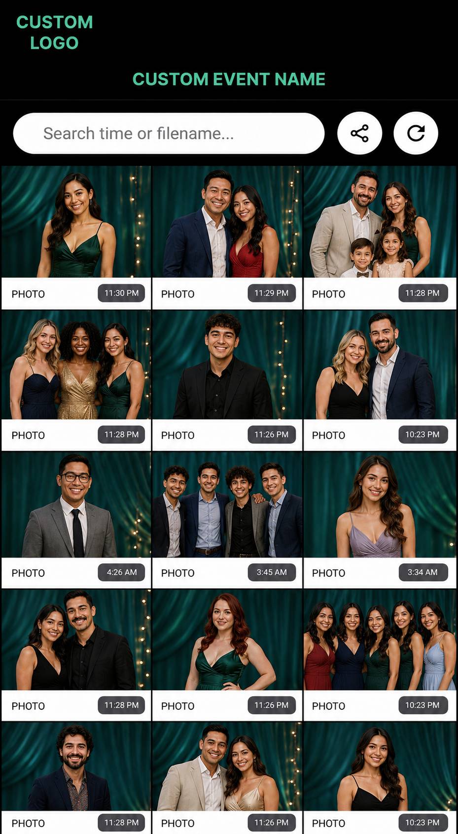 PoloPro guest web gallery with sanitized photo placeholders